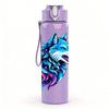 1PC Blue Purple Wolf Fantasy Animal Print 750ml Color Plastic Sports Water Bottle Leakproof Flip Straw Lid Suitable for Sports Office Home Use