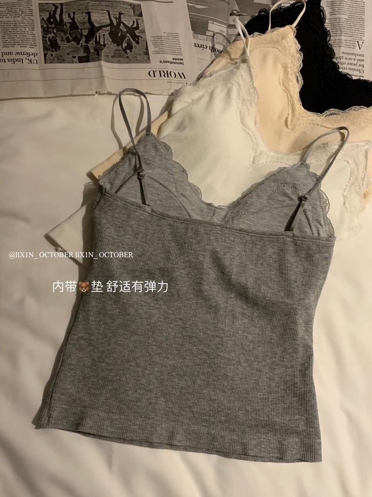New non-marking lace beauty back sling vest women's inner anti-light outer wear integrated fixed cup with chest pad wrap