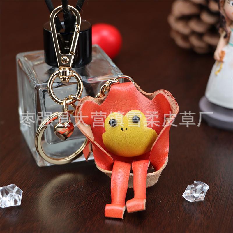 First Layer Cowhide Little Monkey Pendant Car Keychain Leather Rope Bag Pendant Accessories Zodiac Gifts
