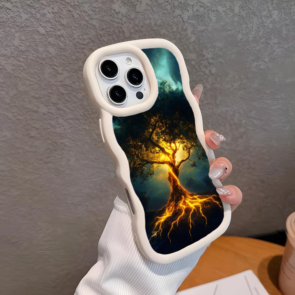 World Life Tree Mobile Phone Case for iPhone 17 16 15 14 13 12 11 Air Pro Max Plus Wavy Edge TPU Colorful Cover Cover Pretty