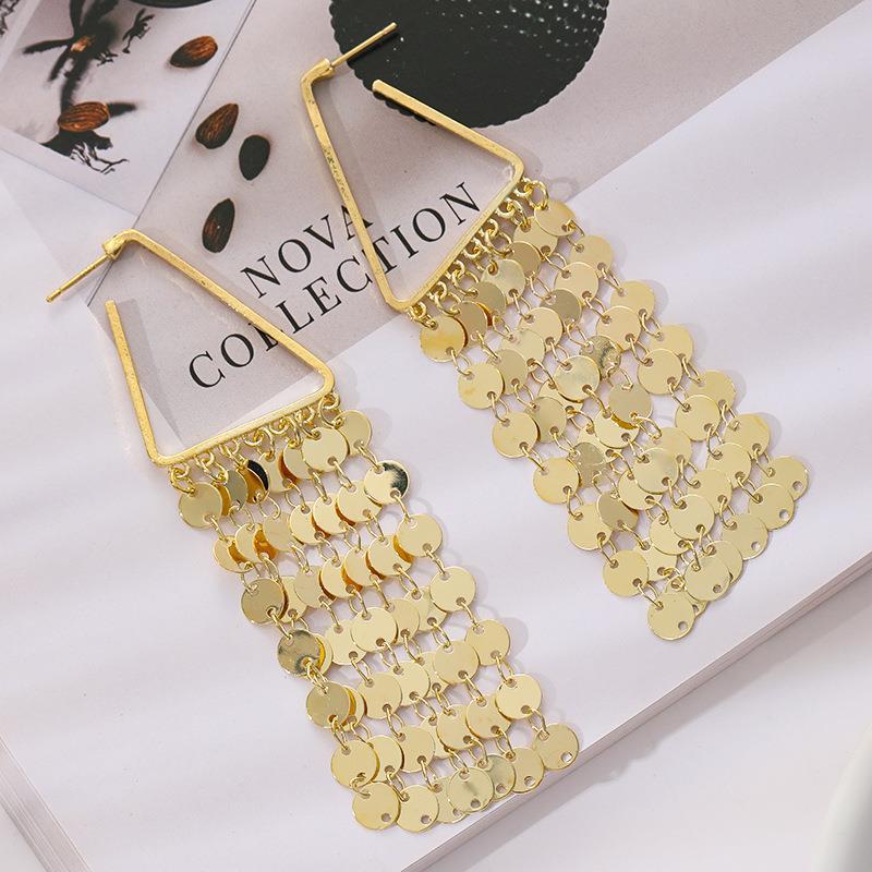 Exaggerated Metal Fashion Sequined Fringed Earrings Women'S Light Luxury Fashion Niche High-End Stud Earrings Trendy Earrings