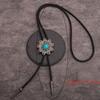Bolo Tie for Women Men Western Bolo Tie Vintage Metal Flower Trim Stone Pendant Faux Leather Rope Necktie Tie Necklace
