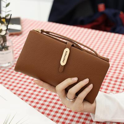 Women's Long Wallet PU Small Fresh Simple Solid Color Zipper Women's Handbag Convenient Wallet