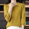 Navava Women Solid Ribbed Collar 3 4 KniT T Nk3586