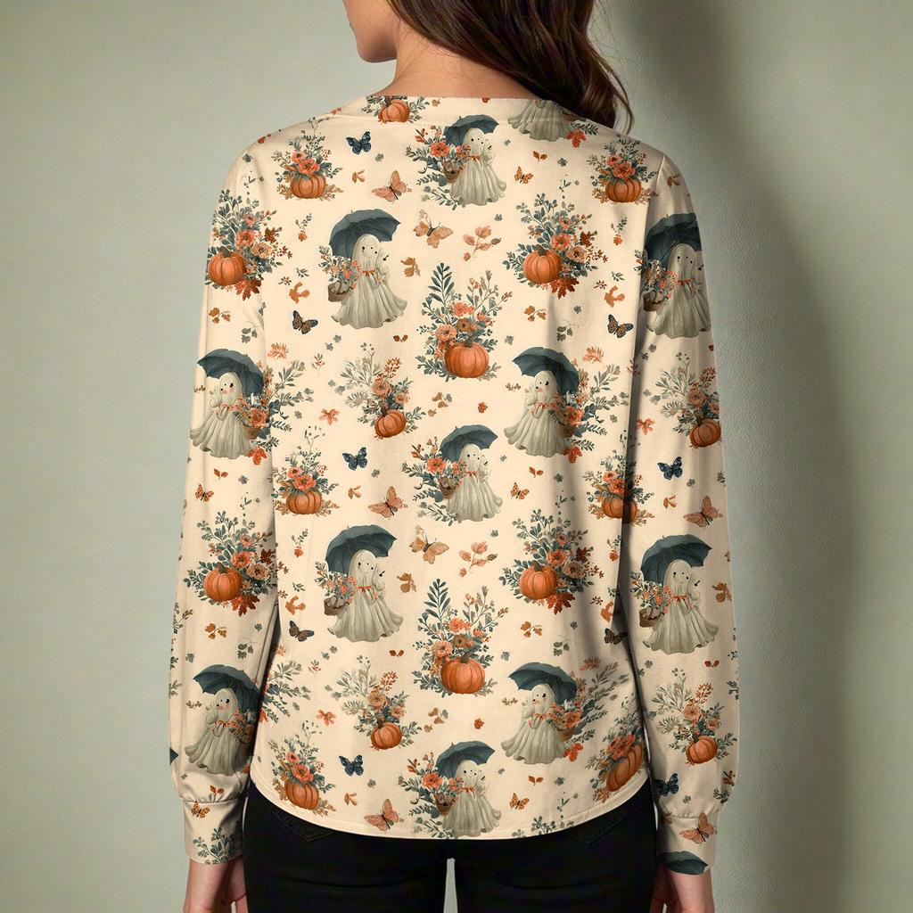Women's Casual Long Sleeve Single Breasted Halloween Print Costume Cardigan