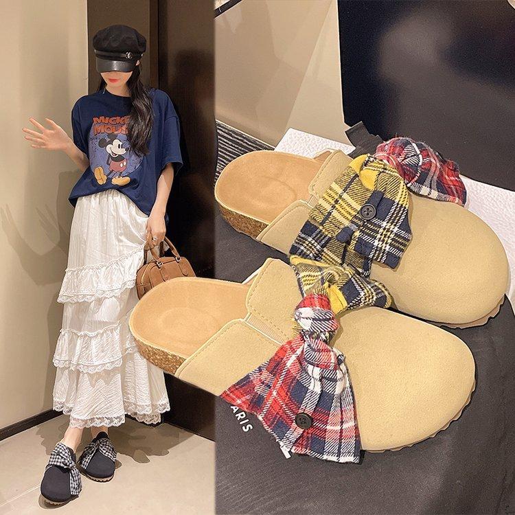 [Ushilai] Thick-bottomed flat-bottomed bag head slippers for women's 2025 summer new non-slip Boken semi-slippers