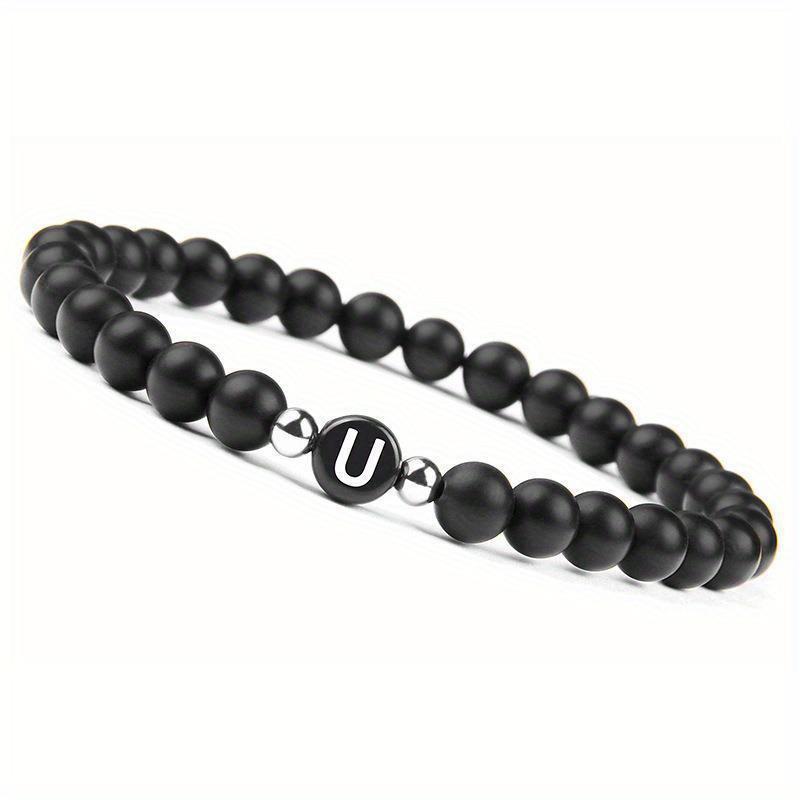 Initial Bracelet for Men and Woman Black Onyx 6mm Beads Bracelet with Letter Relationship Jewelry for Couples Alphabet bracelet