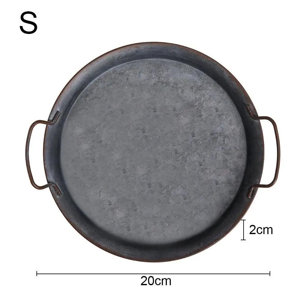High Quality Metal Bread Tray With Handle Old Iron Home Decor Tableware Plate with Handle Round Tray for Food & Home Photo Prop