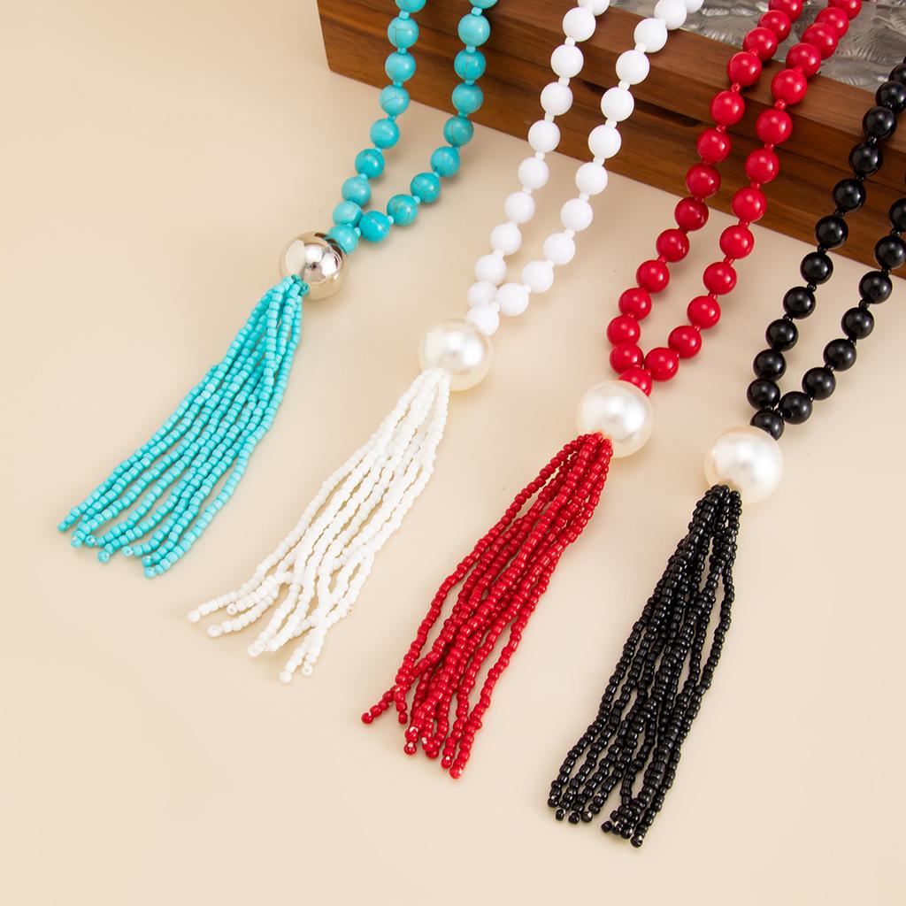 Acrylic Bead Chain Necklace for Women Vintage Tassel Sweater Chain Jewelry Accessory