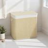 3 Section Laundry Basket with Lid, 144L Bamboo Laundry Hamper with Handles, Removable and Washable Liner, Cream White