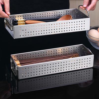Metal Wire Storage Box Tableware Hollow Out Quick Drainage Chopsticks Spoon Fork Drain Case Stainless Stationery Drawer Organizer Cutlery Tray