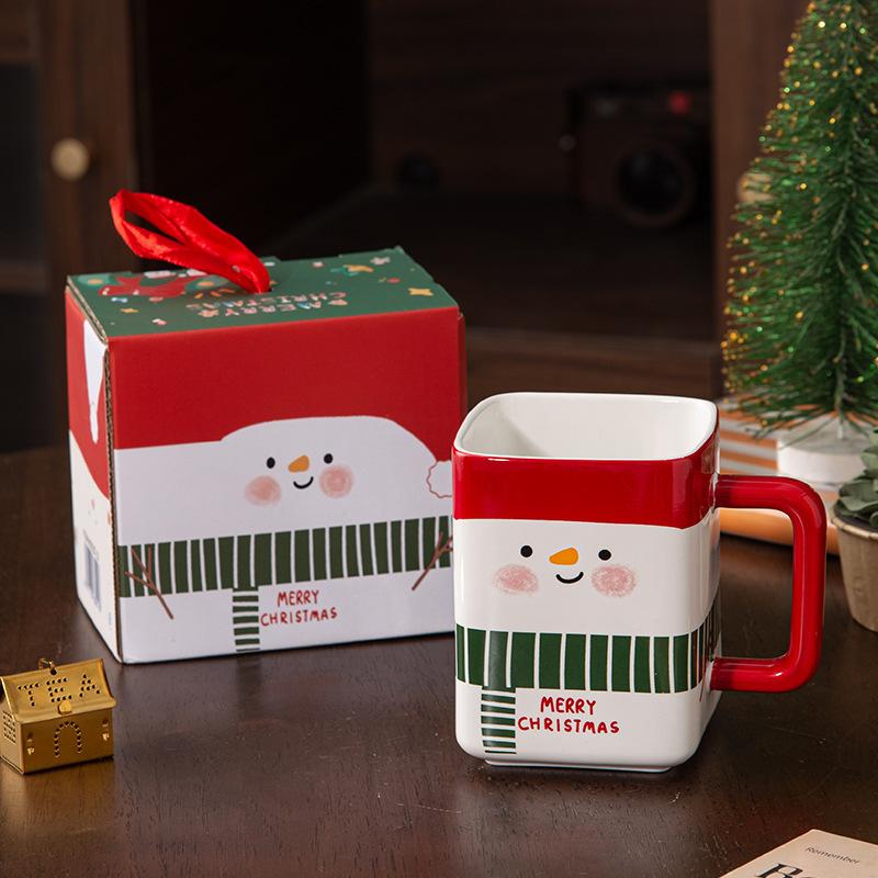 Square Cup Santa Claus, Christmas Snowman Ceramic , Creative Cartoon Coffee Mug, Christmas Gift
