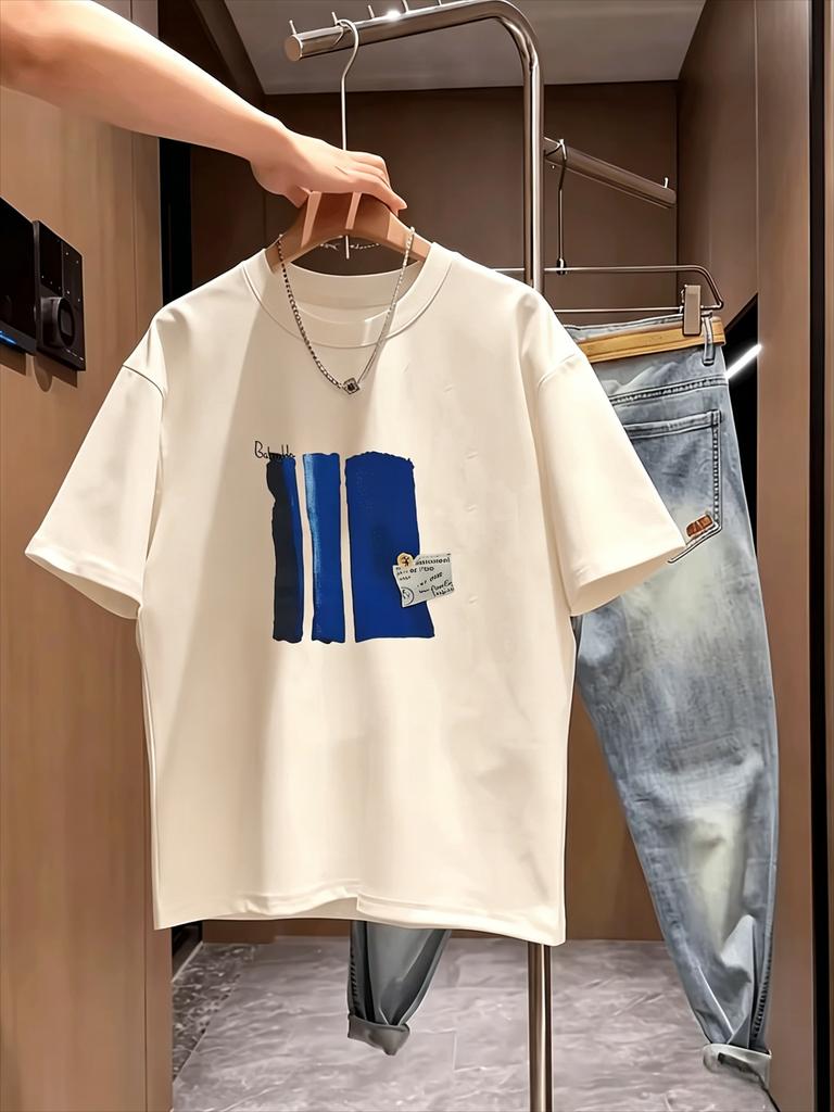 Fashion Unisexs Tshirt Pure Cotton Versatile Crew Neck Shortsleeve Tshirt Summer Casual Printed Top Streetwear Male Clothes
