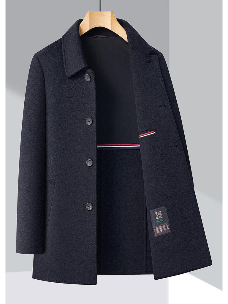 Brand Men's Double-Faced Wool Overcoat - Autumn/Winter 2025, No-Iron Lapel, Business Casual for Middle-Aged Dads