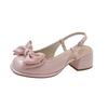 Fashion Square Toe Sandals Black Pink Women's Spring Summer New Shallow Bow Women's Shoes Thick Mid Heel Buckle Sandalias Mujer Verano
