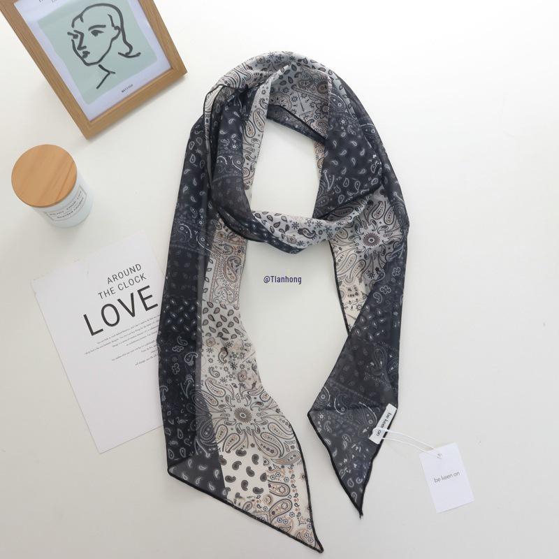 2025 Nische Persönlichkeit Colorblock Seidenschal: Vielseitiges und modisches dünnes Krawattenband-Accessoire für Damen