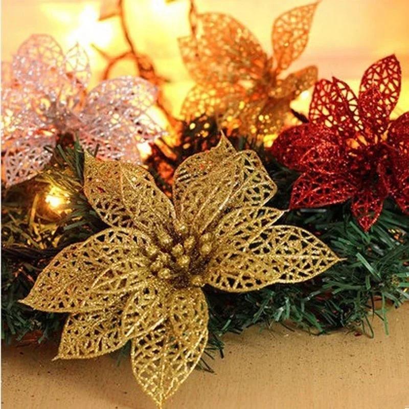 Christmas Simulation Flowers Xmas Tree Decorative Wreath Ornaments Hollowed Out Flower Merry Christma Natal Navidad Party Decor