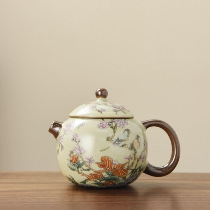 Ru kiln yellow exquisite teapot cover bowl single pot high-end tea brewer household ceramic teapot tea set Xishi pot series