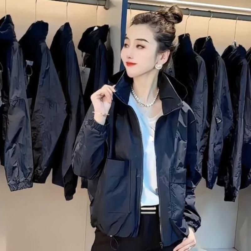 Trendy Women Windbreaker Jacket Spring Autumn Loose Fit Hooded Zip Up Outerwear Casual Top