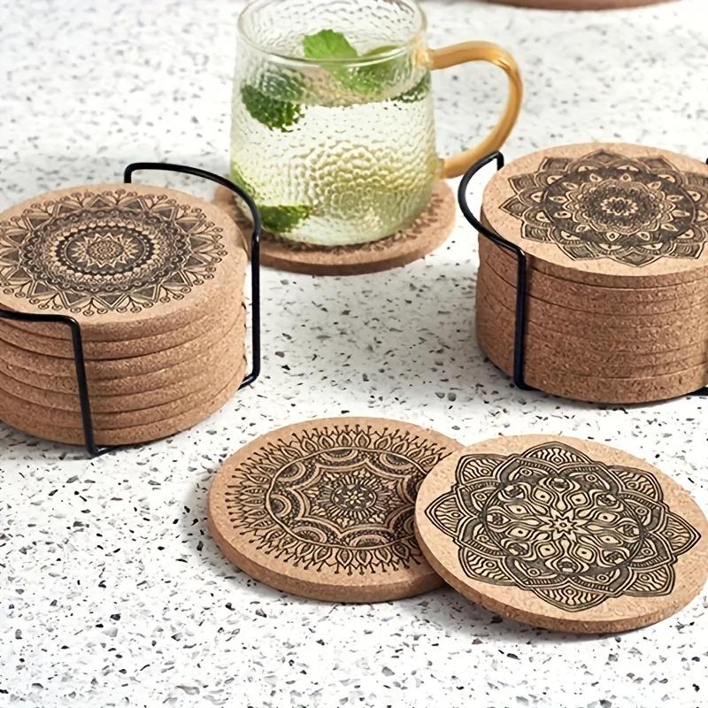 

1set Round Wooden Coaster Heat Resistant Non-Slip 2D Flat Single-Sided Color Print Mandala Flower Restaurant Kitchen Coaster 1set&Round
