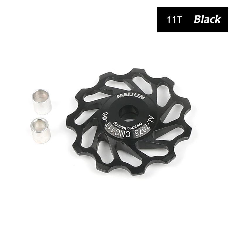2pcs MEIJUN Bicycle Ceramic Rear Derailleur Jockey Wheels 11T 13T MTB Road Bike Jockey Wheel Pulley Bearing CNC 11T Black
