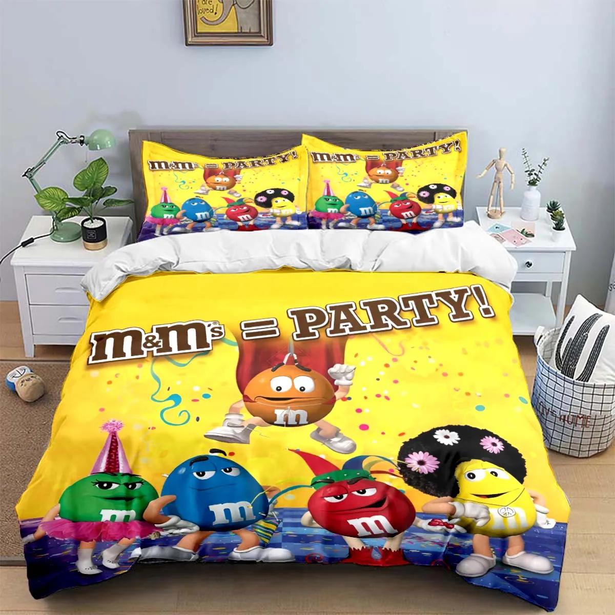 

Модний комплект постільної білизни з принтом логотипу M&M Chocolate, ковдра, вишуканий набір для ліжка, набір з ковдрою, дитячий подарунок Comforter (quilt)-EU Double(200*200cm)3pcs