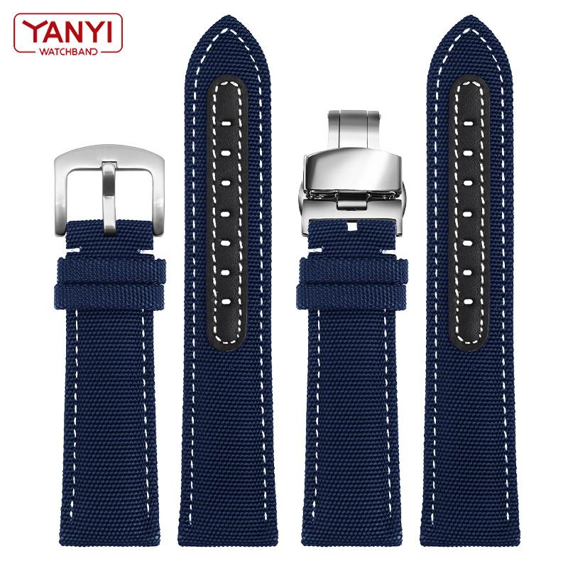 Nylon Watchband 22mm Leather Bottom Watch Strap for B-reitling M-ido O-mega Armani C-itizen Watches Band Canva Bracelet