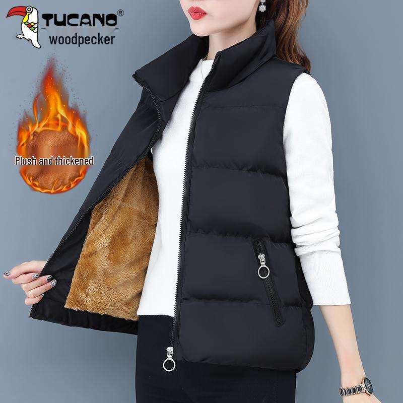 Specht Damen Fleecegefütterte Winter Baumwollweste, Warm & Verdickt, Ärmellose Kurze Jacke (Herbst/Winter 2025)