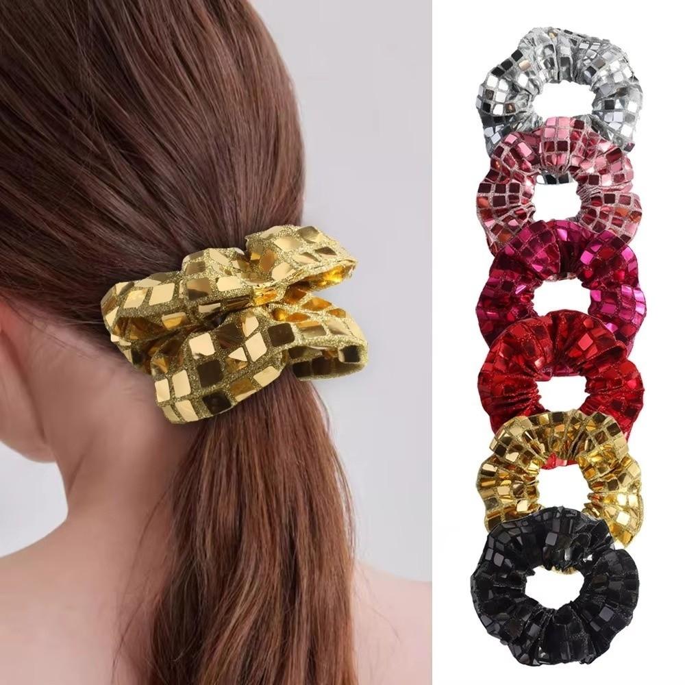 6pcs Square Sequin Rubber Bands Set Super Shiny Large Intestine Hair Tie Sequin Hair Rope  Party