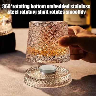 280ml 360 Degree Rotating Whiskey Glass Tumbler with Delicate Embossed Pattern Stable Decoupling Base Drinking Cup Drinkware