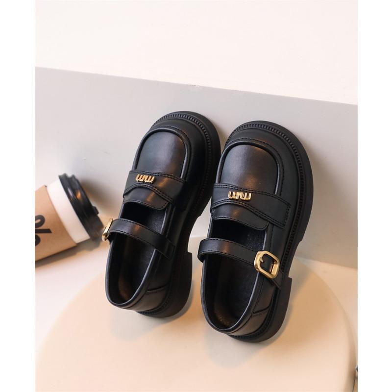 Black Girls Soft Sole Princess Leather Shoes Korean Style Children Casual Loafers