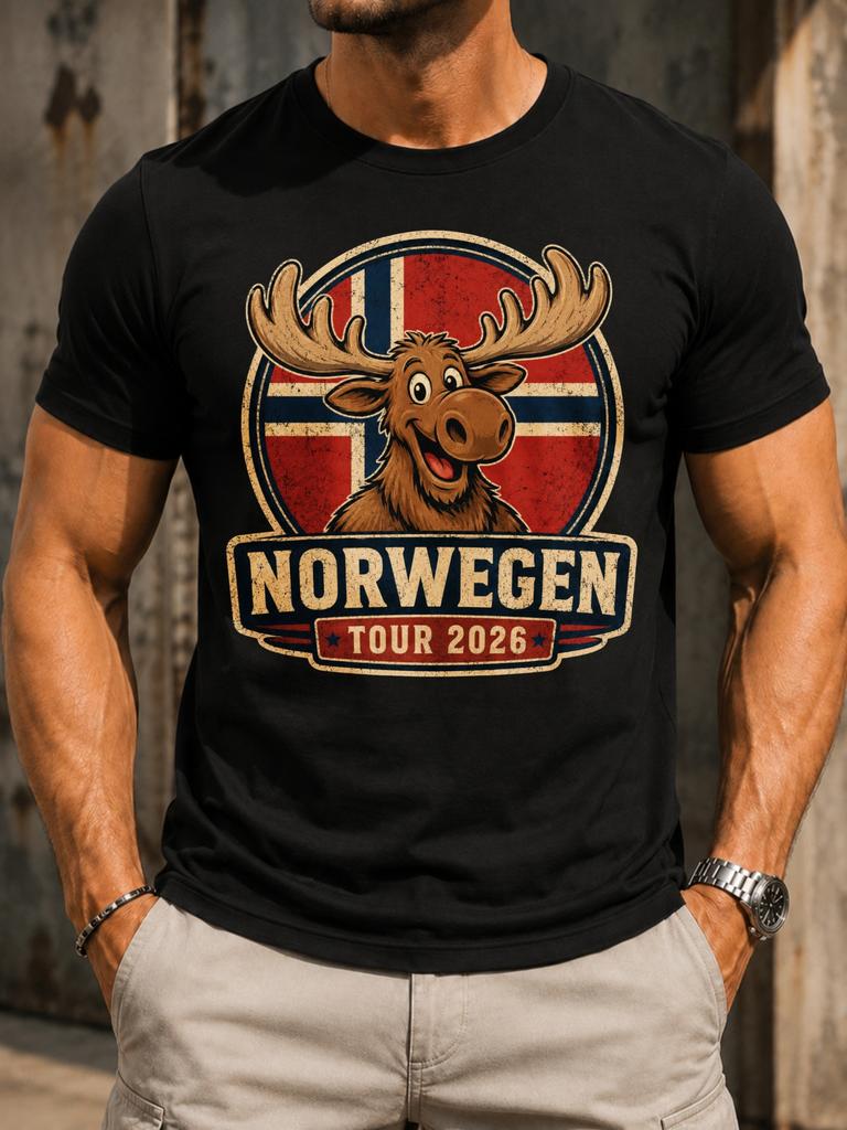 Norway Tour Smiling Moose With Norwegian Flag Vintage Texture And Bold Travel Lettering For 2026 Unisex All Tshirt