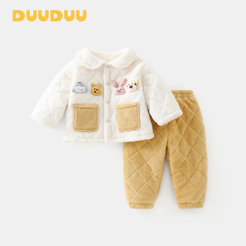 DUUDUU Kids  Fleece-Lined Pajama Set, Thickened for Autumn/Winter 2025 - Toddler Girl Style 90 cm