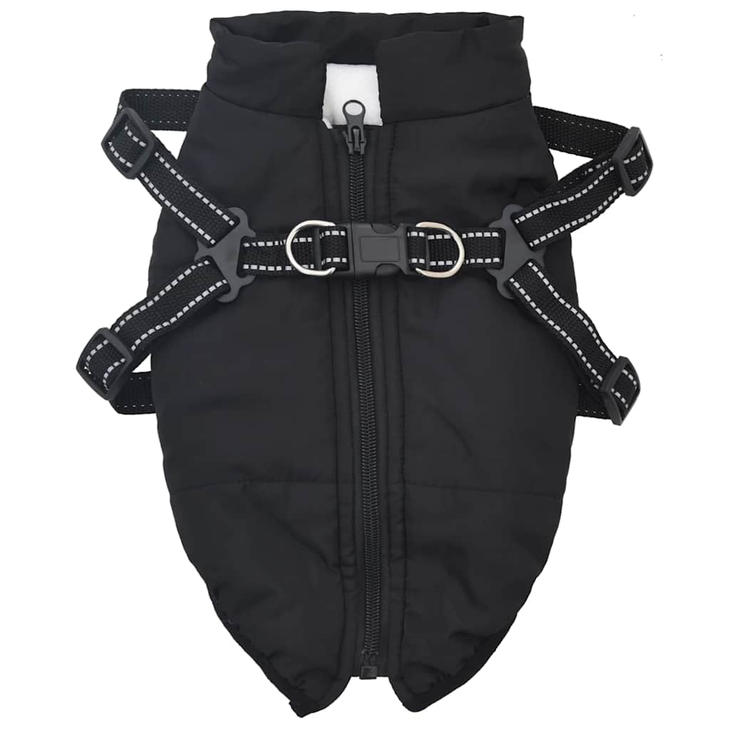 Dog Raincoat with Integrated Harness Waterproof and Reflective Black Size L28