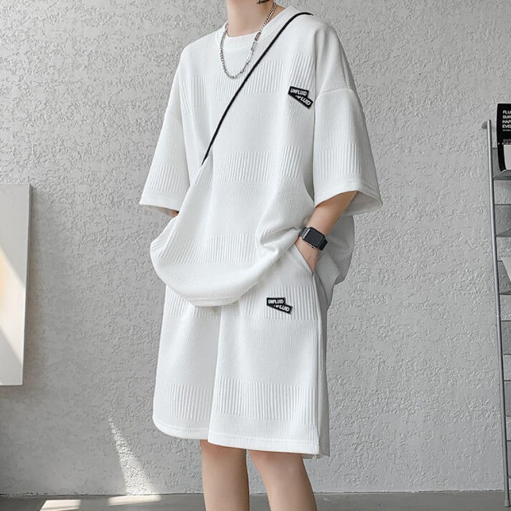 GUTHONG Summer and Short Sleeve Tracksuit Set with Short Available in Plus Loose Stylish Size XL Men's T-Shirt Pants, Sizes, Fit, Lightweight,