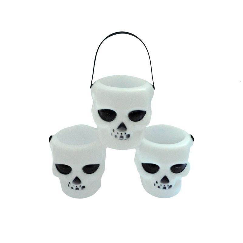 2Pcs/Lot  Black+White Plastic Candy Jar Skull Witch Cauldron Candy Kettle Halloween Party Hanging Pro