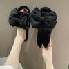 Fashion 2024 Winter New Women's Home Solid Color Bow Decorated Fluffy Furry Cotton Slippers