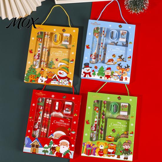 School Opening Activity Favors 6PCS Christmas Stationery Set, Include Pencils Ruler Sharpener Eraser Pencil Case Practical Student Learning Tools And