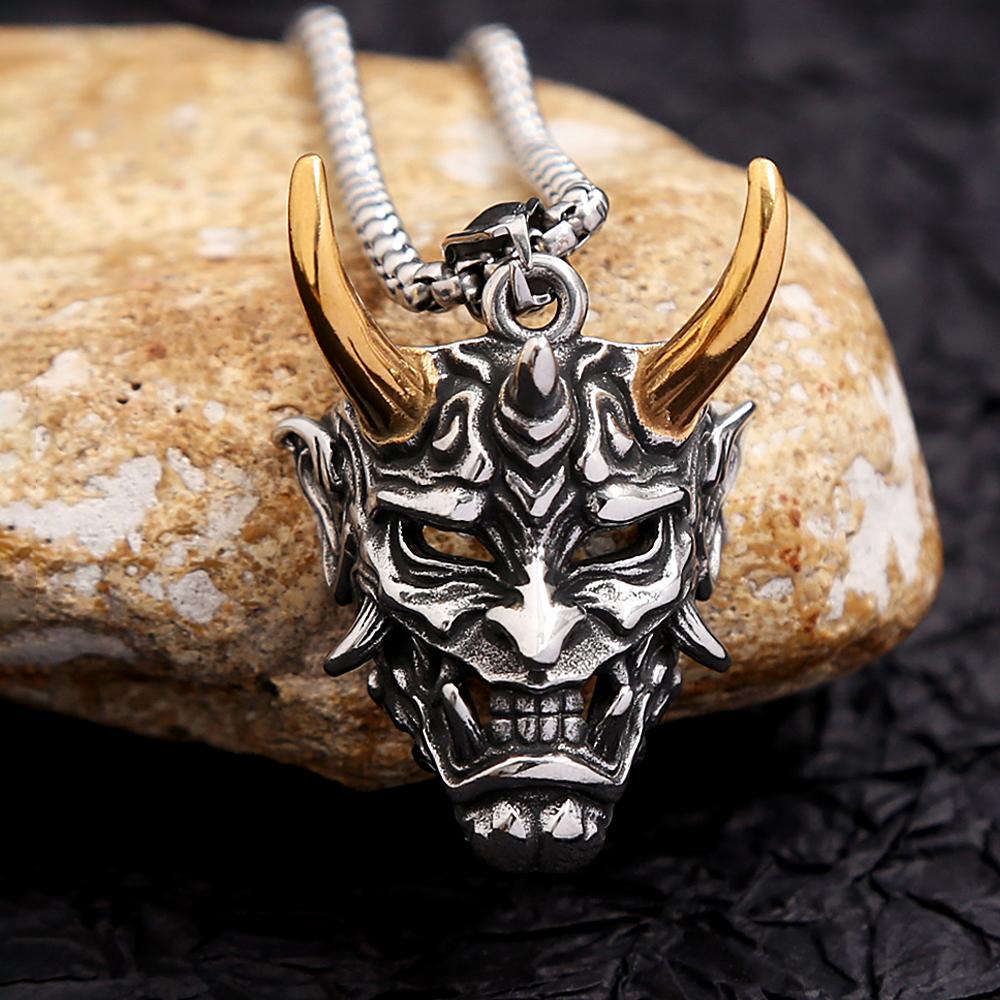 Gothic Retro Stainless Steel Ghost Mask Pendant Necklace For Men Boys Punk  Skull Necklaces Jewelry Horror Halloween Gift