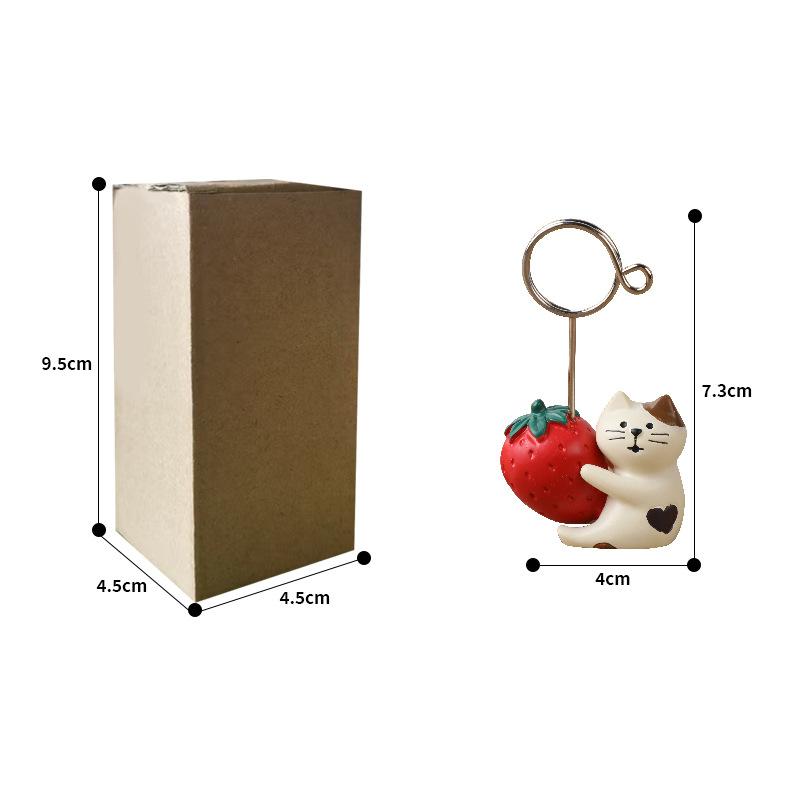 

Creative Cute Cat Hugging Strawberry, White Bear Hugging Lemon Resin Message Holder, Desktop Decoration Photo Holder Note Holder