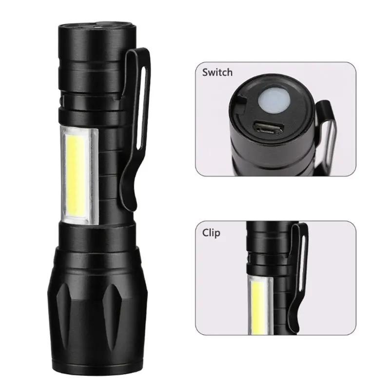 Zoom Flash Light Torch Lantern 3 Lighting Modes Camping Light Mini LED Flashlight With Clip Portable Rechargeable LED Flashlight