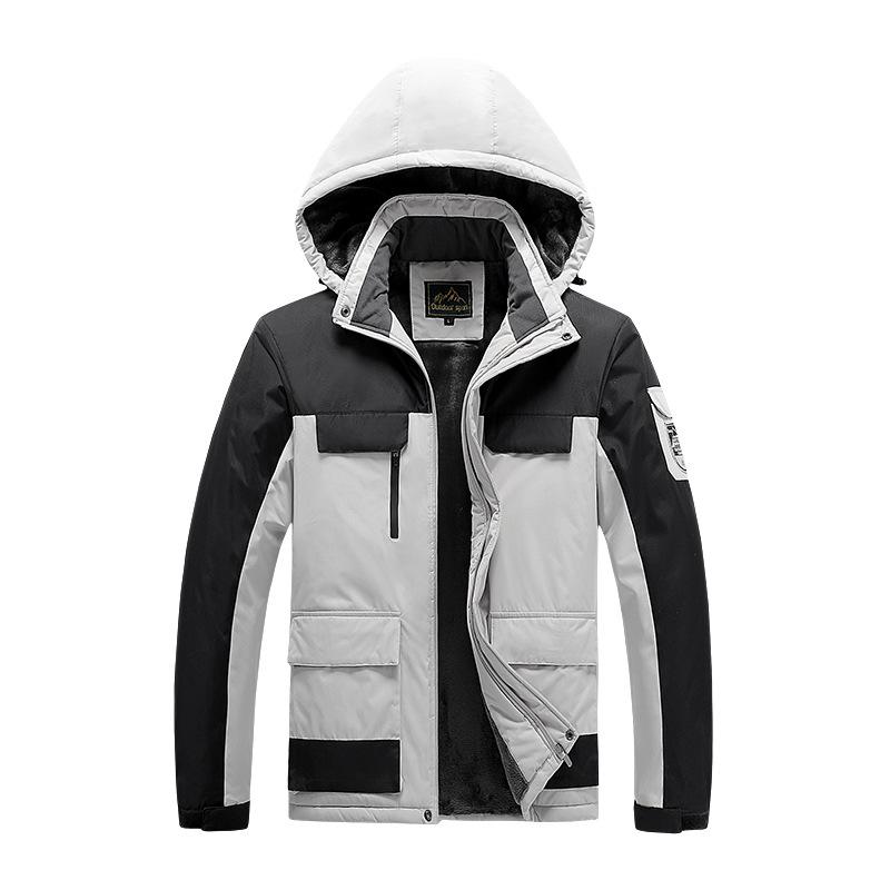 Pánský nadměrný outdoorový zimní oblek na rybaření a horolezectví - Větruodolná bunda odolná proti chladu s fleecovou podšívkou.