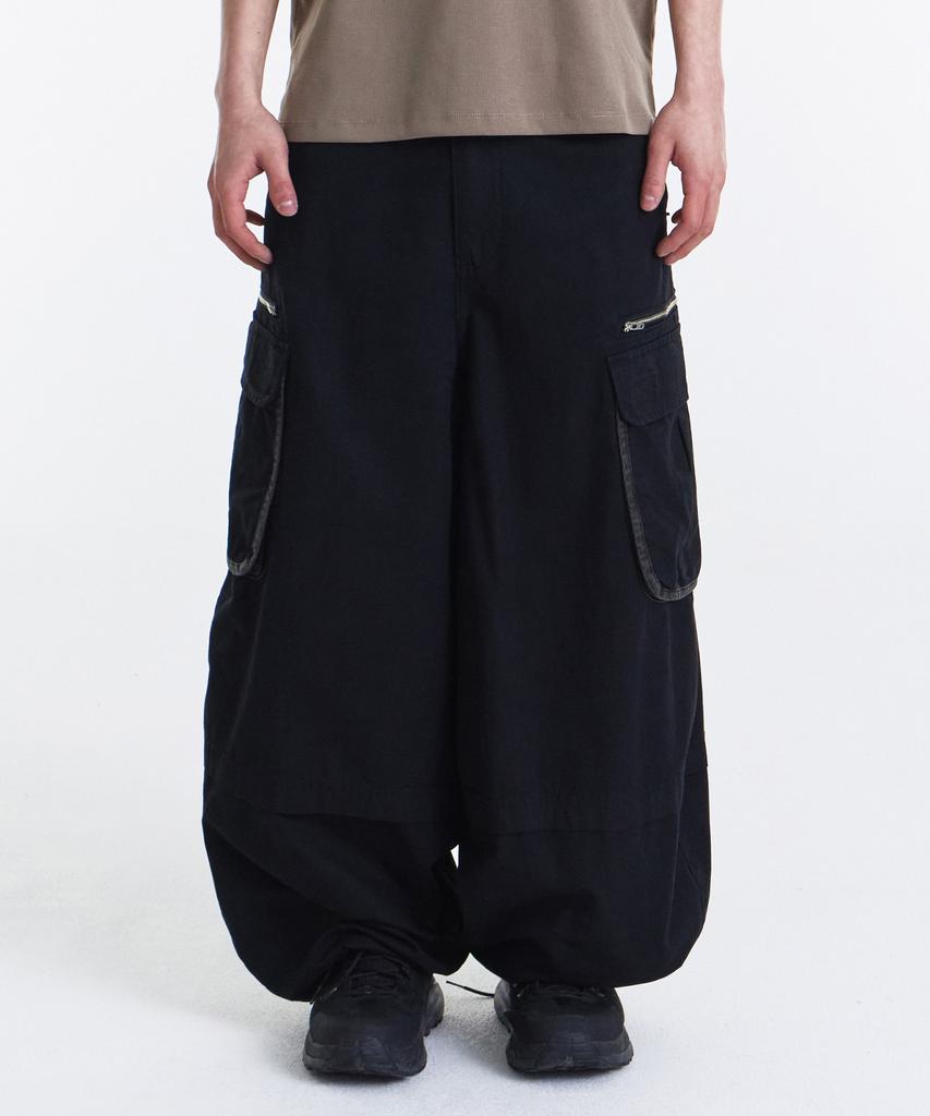 Gicheol Vintage Zip Cargo Balloon Pants (Washed Black)