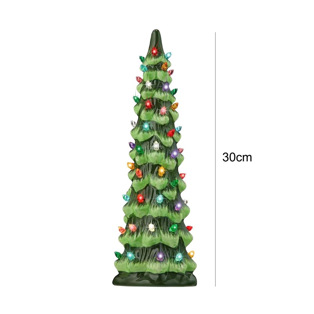 Christmas Tree Ornament with LED Lights Colorful LED Mini Christmas Tree Hand-Painted Resin Christmas Tree for Home Decoration