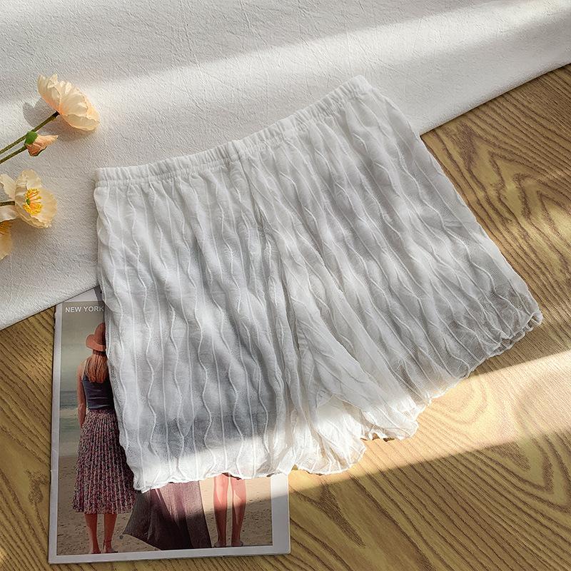 

Защитные шорты с эластичным поясом и высокой талией, свободные шорты с дуговым подолом, женские тонкие однотонные шорты из ледяного шелка, женские шорты one size белый