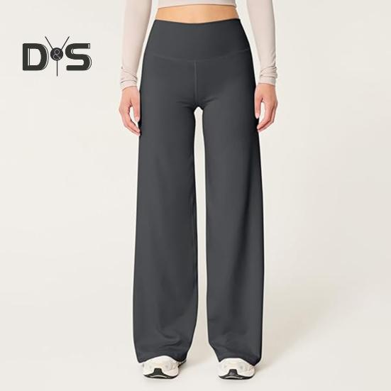 Dámské rozšířené kalhoty s elastickým vysokým pasem, jednobarevné rovné kalhoty, jednobarevné rovné kalhoty na jógu s kontrolou bříška