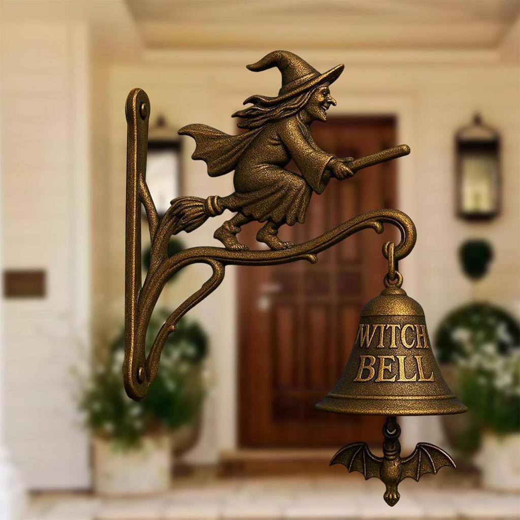 2025 Halloween Vintage Witch Bell Wall Mounted Cast Iron Witch Doorbell Hangable Doorbell for Garden Entrance Door Decoration
