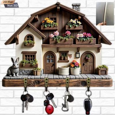 Wooden House Key Holder Wall Mounted Wall Key Rack New Decorative Key Hanger  Bedroom Decor