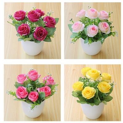 Rose Artificial Potted Plant Plastic False Plants Ornament Simulation Faux Flower Bonsai Outdoor