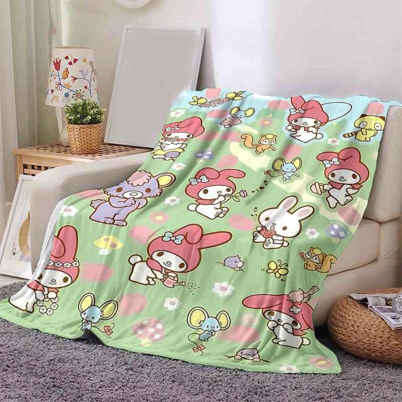 1pc Whimsical Garden My Melody and Friends Cartoon Blanket, Soft Throw for Room Decor, Perfect Gift for Friend, Living Room, Travel, Camping, Car Blan